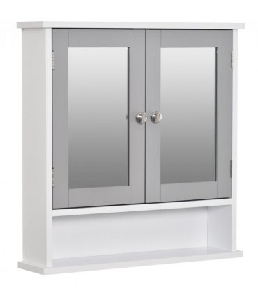 Mirror Cabinet Wall Mounted with Double Mirrored Doors, Hanging Cabinet, Grey