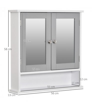 Mirror Cabinet Wall Mounted with Double Mirrored Doors, Hanging Cabinet, Grey