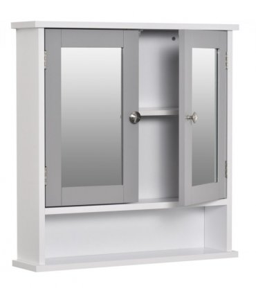Mirror Cabinet Wall Mounted with Double Mirrored Doors, Hanging Cabinet, Grey