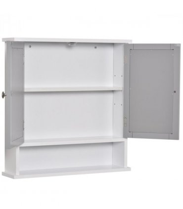 Mirror Cabinet Wall Mounted with Double Mirrored Doors, Hanging Cabinet, Grey