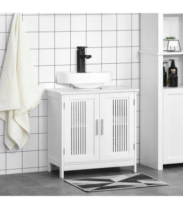 Modern White MDF Under Sink Cabinet with 2 Doors, Bathroom Vanity Unit 60cm