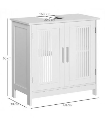 Modern White MDF Under Sink Cabinet with 2 Doors, Bathroom Vanity Unit 60cm