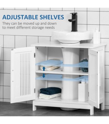 Modern White MDF Under Sink Cabinet with 2 Doors, Bathroom Vanity Unit 60cm