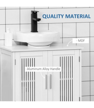 Modern White MDF Under Sink Cabinet with 2 Doors, Bathroom Vanity Unit 60cm