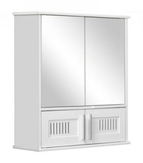 Bathroom Mirror Cabinet White MDF   Storage Cupboard Double Doors