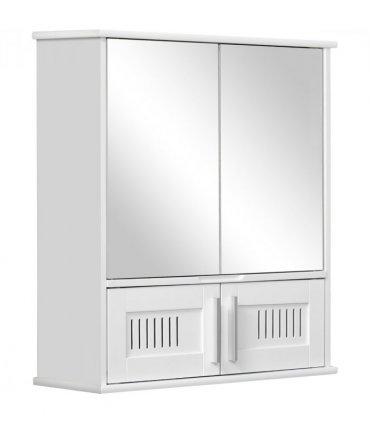 Bathroom Mirror Cabinet White MDF   Storage Cupboard Double Doors