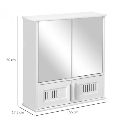 Bathroom Mirror Cabinet White MDF   Storage Cupboard Double Doors