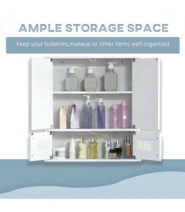 Bathroom Mirror Cabinet White MDF   Storage Cupboard Double Doors