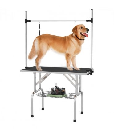 Dog Grooming Table Metal Adjustable Rubber Top 2 Safety Slings Mesh Black