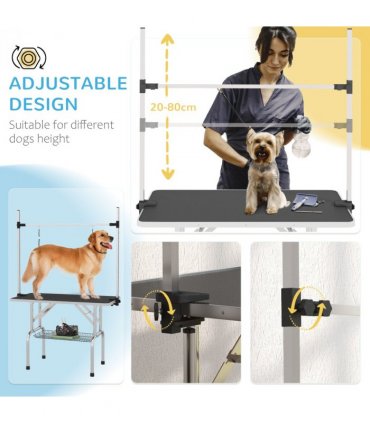 Dog Grooming Table Metal Adjustable Rubber Top 2 Safety Slings Mesh Black