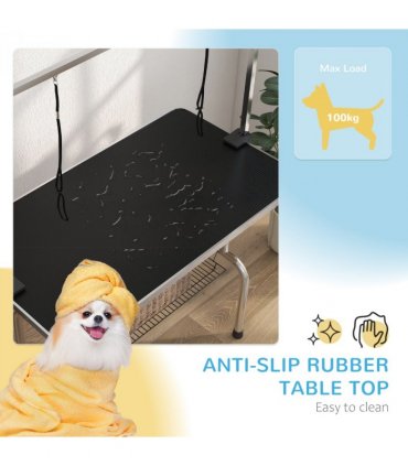 Dog Grooming Table Metal Adjustable Rubber Top 2 Safety Slings Mesh Black