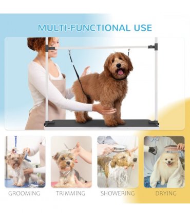 Dog Grooming Table Metal Adjustable Rubber Top 2 Safety Slings Mesh Black