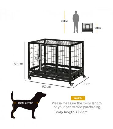 Dog Cage Pet Metal Heavy Duty with Wheels and Crate Tray for Kennel Black M L