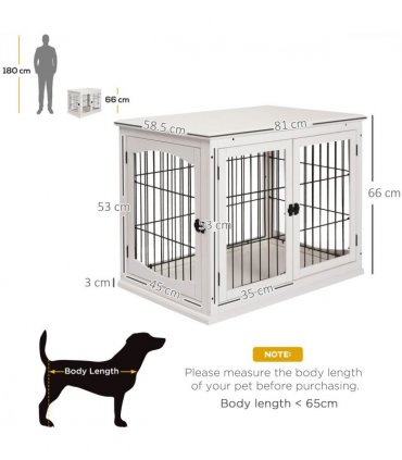 Wooden Dog Crate End Table Pet Puppy Cage w/Metal Wire for Small Dog White