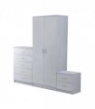 Tall White High Gloss Wardrobes 3 Pc Chest Bedside Table 7 Drawer