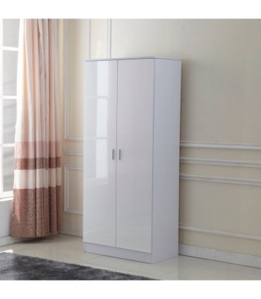 Tall White High Gloss Wardrobes 3 Pc Chest Bedside Table 7 Drawer
