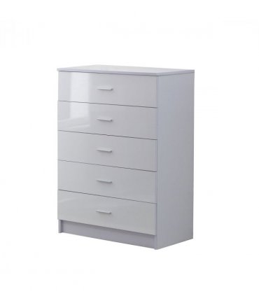 Tall White High Gloss Wardrobes 3 Pc Chest Bedside Table 7 Drawer