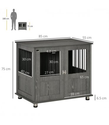 Wooden & Wire Dog Cage for Medium Dog, Stylish Pet Kennel w/ Magnetic Doors