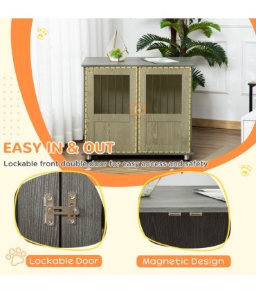 Wooden & Wire Dog Cage for Medium Dog, Stylish Pet Kennel w/ Magnetic Doors