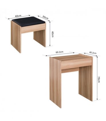 Dressing Table Set with Mirror & Stool-Wood 60.2cmx40.2cmx79cm Wood Grain