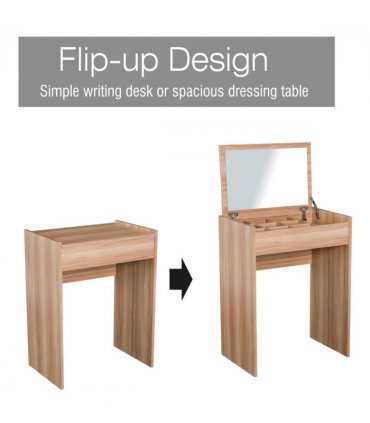 Dressing Table Set with Mirror & Stool-Wood 60.2cmx40.2cmx79cm Wood Grain