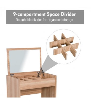 Dressing Table Set with Mirror & Stool-Wood 60.2cmx40.2cmx79cm Wood Grain