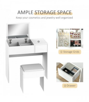 Dressing Table With Padded Stool-White Particle Wood 80cmx40cmx79cm