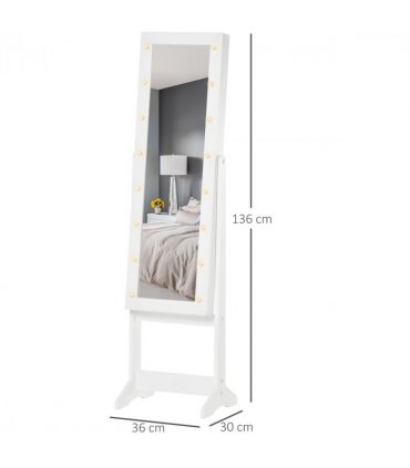 LED Mirrored Jewellery Cabinet, 36Lx30Wx136H cm-White