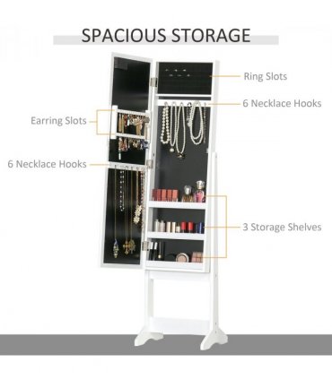LED Mirrored Jewellery Cabinet, 36Lx30Wx136H cm-White