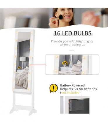 LED Mirrored Jewellery Cabinet, 36Lx30Wx136H cm-White