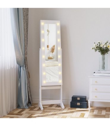 LED Mirrored Jewellery Cabinet, 36Lx30Wx136H cm-White