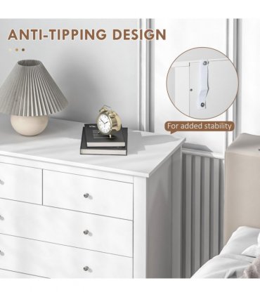 Modern Chest of Drawers, 5 Drawer Storage Cabinet White