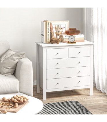 Modern Chest of Drawers, 5 Drawer Storage Cabinet White