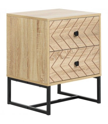 Bedside Table 2 Drawer Unit  Zig Zag Design w/ Black Metal Handles