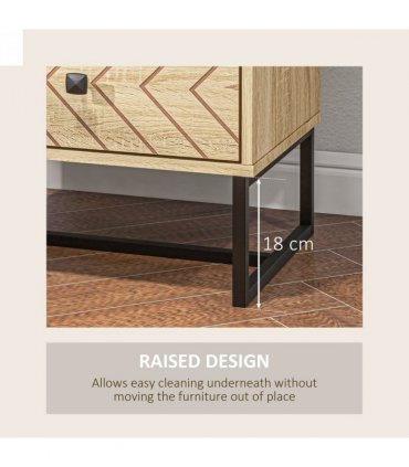 Bedside Table 2 Drawer Unit  Zig Zag Design w/ Black Metal Handles