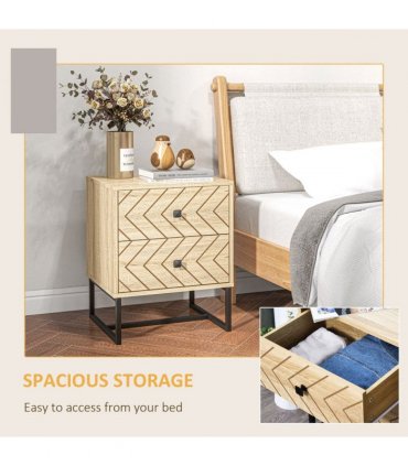 Bedside Table 2 Drawer Unit  Zig Zag Design w/ Black Metal Handles