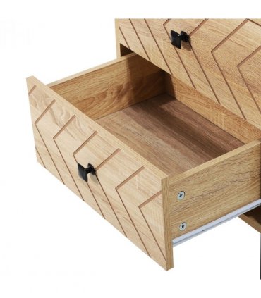 Bedside Table 2 Drawer Unit  Zig Zag Design w/ Black Metal Handles