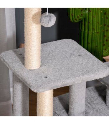 Cat Tree Tower Light Grey 60L x 40W x 114H cm Sisal Hanging Ball Condo Plush