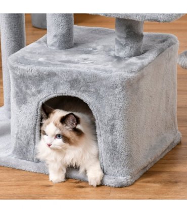 Cat Tree Tower Light Grey 60L x 40W x 114H cm Sisal Hanging Ball Condo Plush