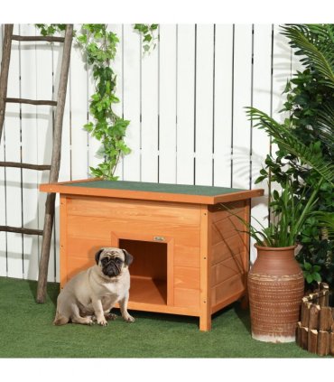 Dog Kennel House Garden Shelter Wooden Yellow 82L x 58W x 58H cm Solid Fir Wood