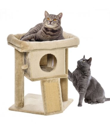 Cat Tree Tower W/ Jute Scratching Pad, Toy Ball, Cat House 66x38x88 cm - Coffee