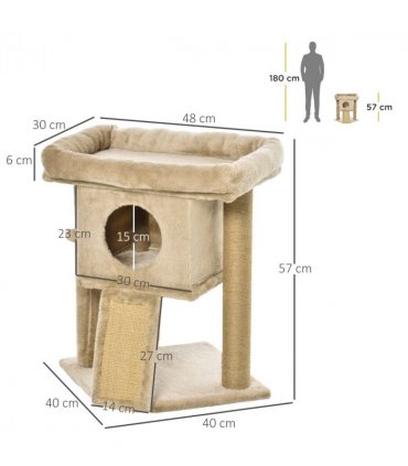 Cat Tree Tower W/ Jute Scratching Pad, Toy Ball, Cat House 66x38x88 cm - Coffee