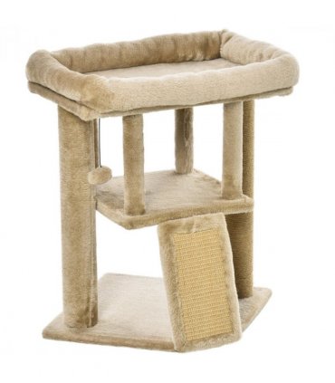 Cat Tree Tower W/ Jute Scratching Pad, Toy Ball, Cat House 66x38x88 cm - Coffee