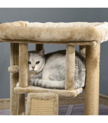 Cat Tree Tower W/ Jute Scratching Pad, Toy Ball, Cat House 66x38x88 cm - Coffee