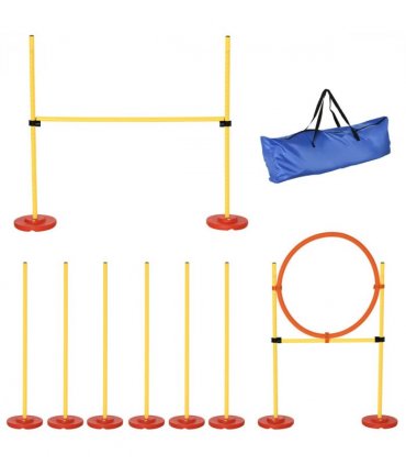 Pet Agility Training Obstacle Set Yellow 128L x 23W x 9H cm Jumping Pole Ring