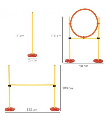 Pet Agility Training Obstacle Set Yellow 128L x 23W x 9H cm Jumping Pole Ring