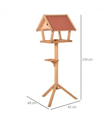 Wooden Bird Feeder Stand Natural Solid Fir Wood House-Shaped Design 2 Platforms