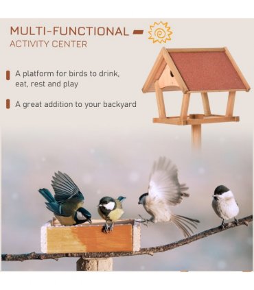 Wooden Bird Feeder Stand Natural Solid Fir Wood House-Shaped Design 2 Platforms