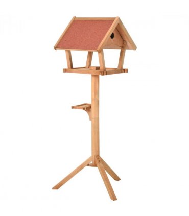 Wooden Bird Feeder Stand Natural Solid Fir Wood House-Shaped Design 2 Platforms