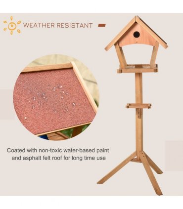 Wooden Bird Feeder Stand Natural Solid Fir Wood House-Shaped Design 2 Platforms